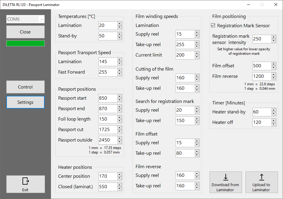 Passport Lamintor - Control Software