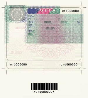 Schengen Visa-Aufkleber mit vorgedrucktem Barcode